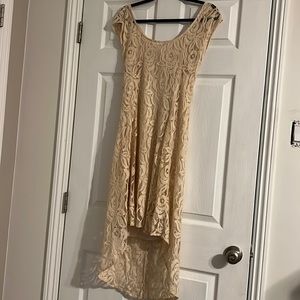 Beige Floral High Low Lace dress